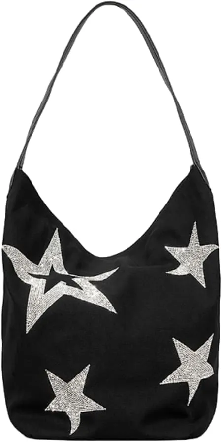 Canvas Tote Bags for Women Shiny Star Shoulder Bag for Women Large Hobo Bag Slouchy Y2k Purses for Gym Travel Work Trendy