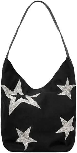 Canvas Tote Bags for Women Shiny Star Shoulder Bag for Women Large Hobo Bag Slouchy Y2k Purses for Gym Travel Work Trendy