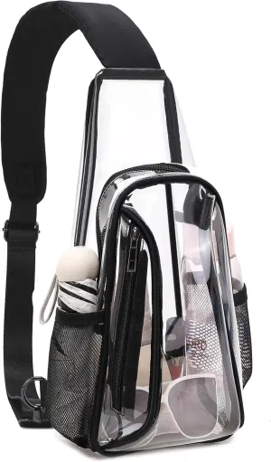 Caoroky knight clear bag for stadium events approved crossbody bags transparent TPU sling shoulder purse casual chest pack heavy duty clear backpack for men women-Black