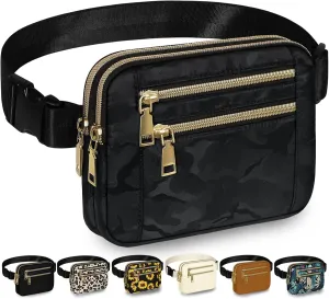 Capolo Fanny Packs for Women Fashion Waist Packs Bag with Adjustable Strap and 4 Zipper Pockets Waterproof Everywhere Crossbody Belt Bag for Workout Running Travelling(Black Camo)