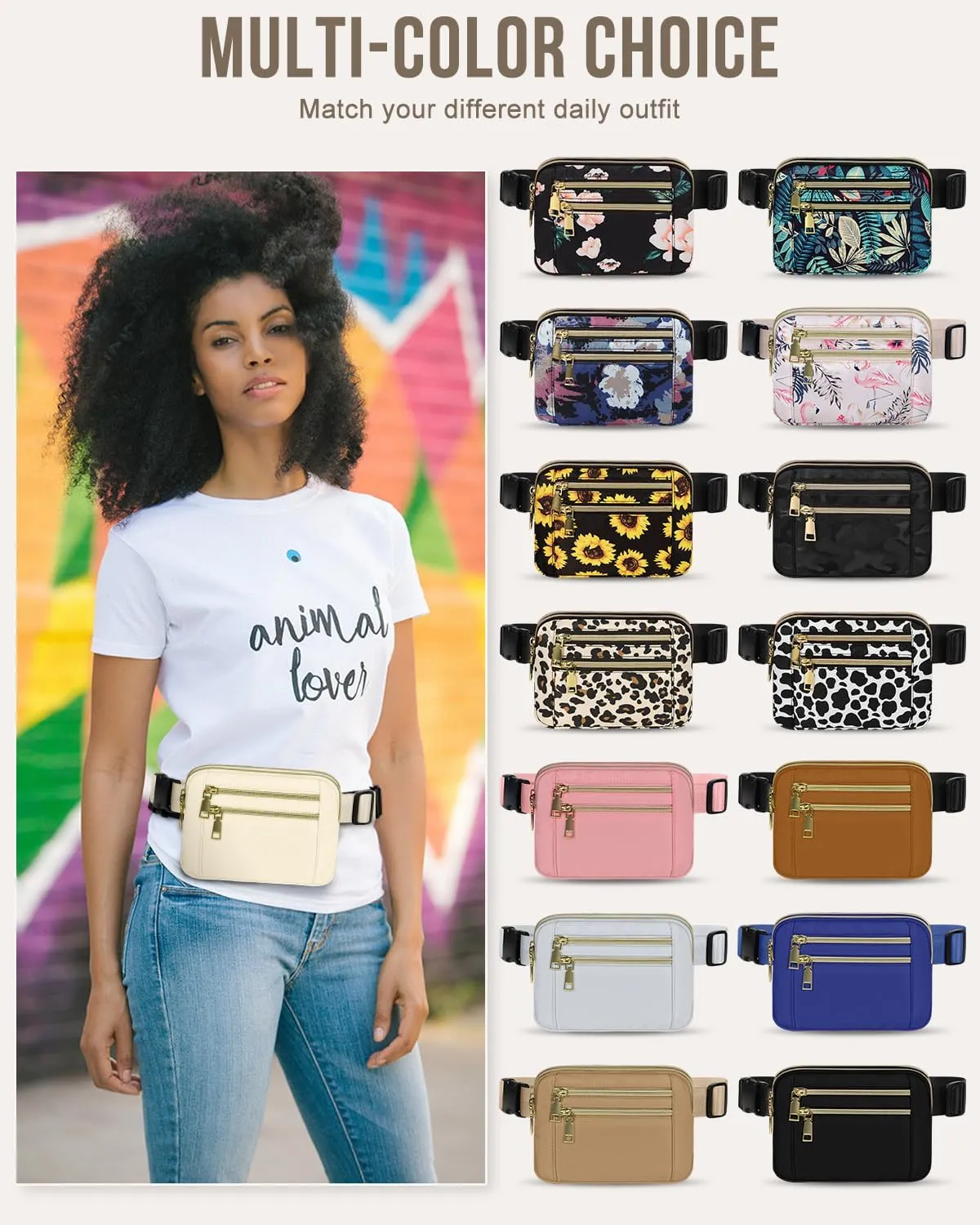 Capolo Fanny Packs for Women Fashion Waist Packs Bag with Adjustable Strap and 4 Zipper Pockets Waterproof Everywhere Crossbody Belt Bag for Workout Running Travelling(Ivory, Large)