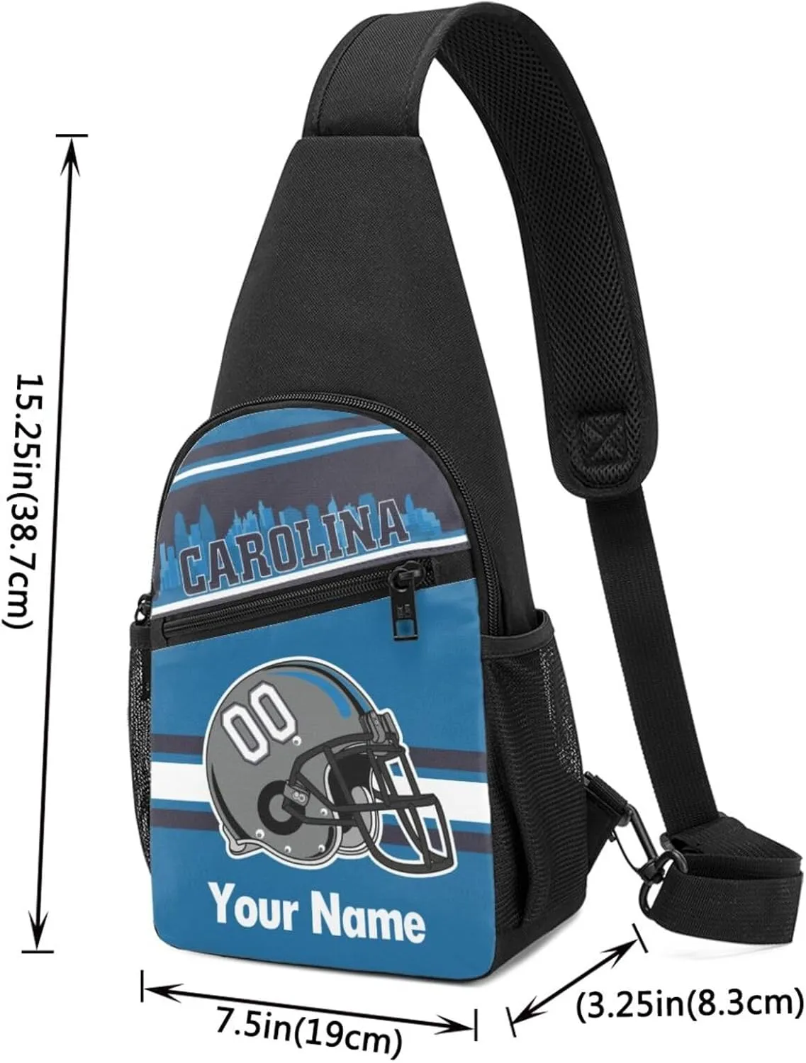 Carolina Sling Bag,Custom Crossbody Sling Backpack With Name And Number,Personalized Cross Chest Bags,Sling Shoulder Backpack Daypack For Men Women Travel Outdoor