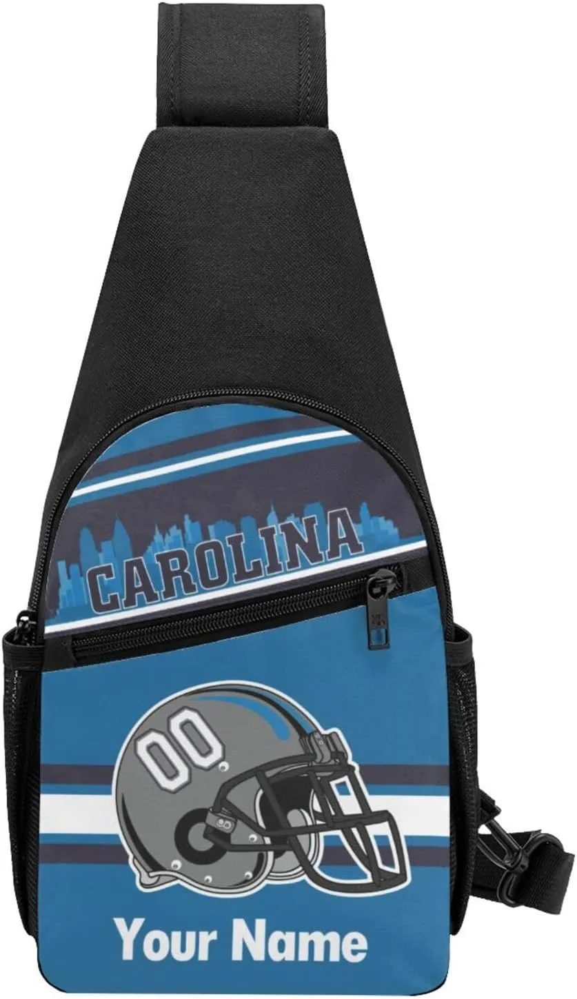 Carolina Sling Bag,Custom Crossbody Sling Backpack With Name And Number,Personalized Cross Chest Bags,Sling Shoulder Backpack Daypack For Men Women Travel Outdoor