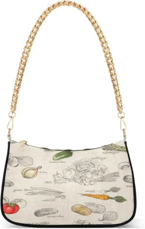 Carrot Onion Potato Womens Shoulder Bag for Women Girls Hobo Tote Handbag Gold Chain Crossbody Bag with Zipper Clutch Purse Handbags