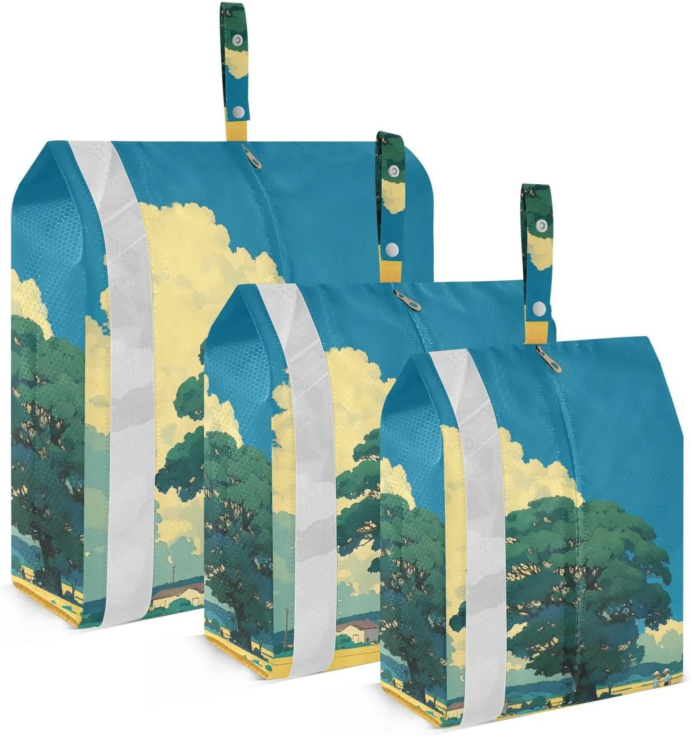 Cartoon Animation Sense Yellow Field 3 Piecing Packing Travel Bag Foldable Closet Organizer Bags For Luggage Storage Containers For Organizing
