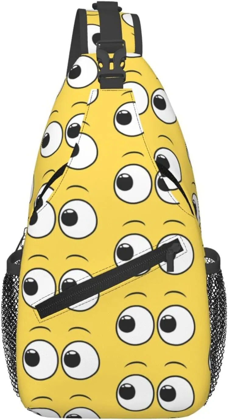 Cartoon Cute Eyes Yellow Crossbody Bag Cross Chest Bag Adjustable Sling Backpack Sports Gym Shoulder Bags Travel Cycling Daypack Diagonally Casual Rucksack