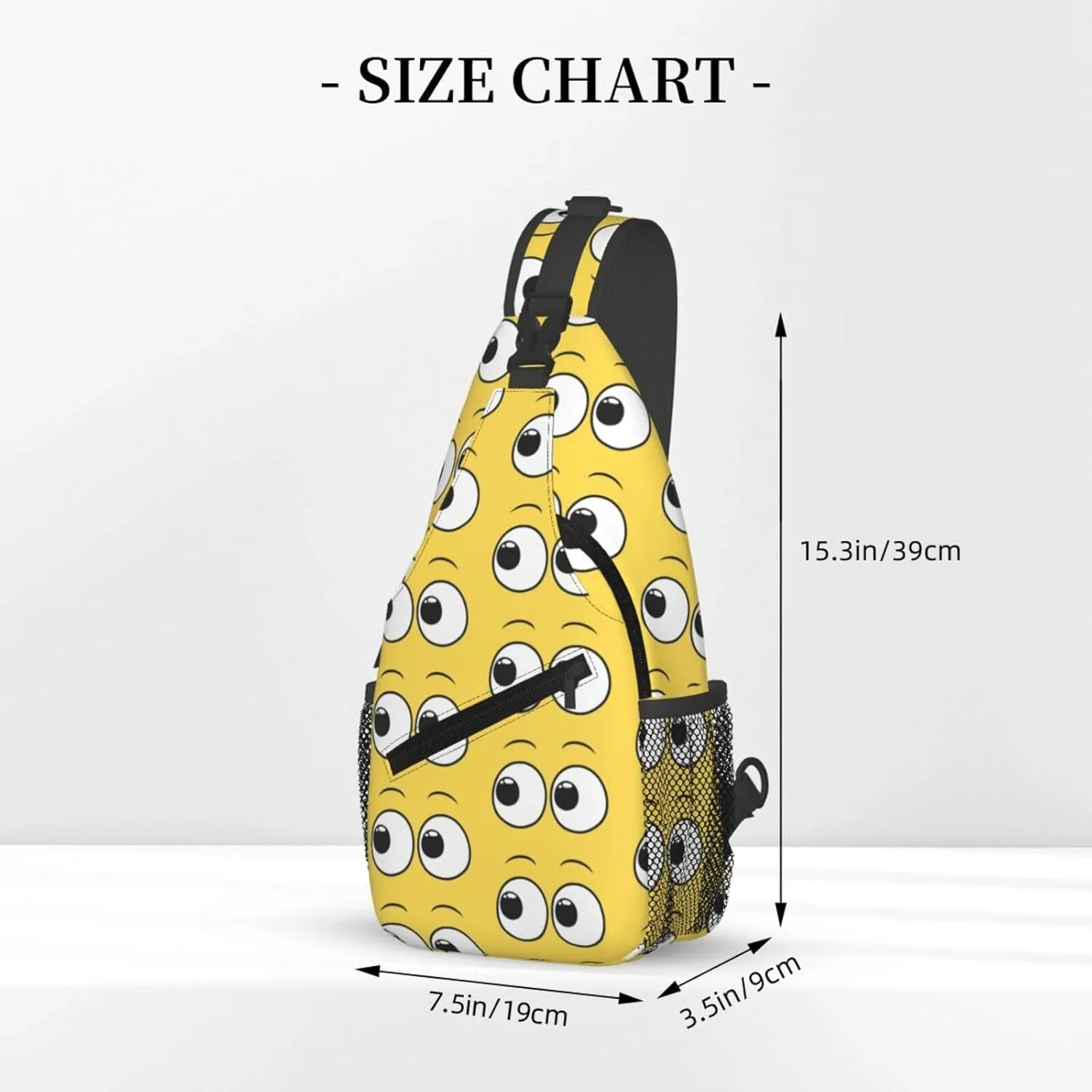 Cartoon Cute Eyes Yellow Crossbody Bag Cross Chest Bag Adjustable Sling Backpack Sports Gym Shoulder Bags Travel Cycling Daypack Diagonally Casual Rucksack