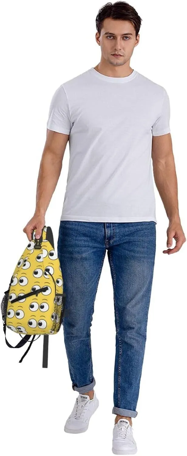 Cartoon Cute Eyes Yellow Crossbody Bag Cross Chest Bag Adjustable Sling Backpack Sports Gym Shoulder Bags Travel Cycling Daypack Diagonally Casual Rucksack