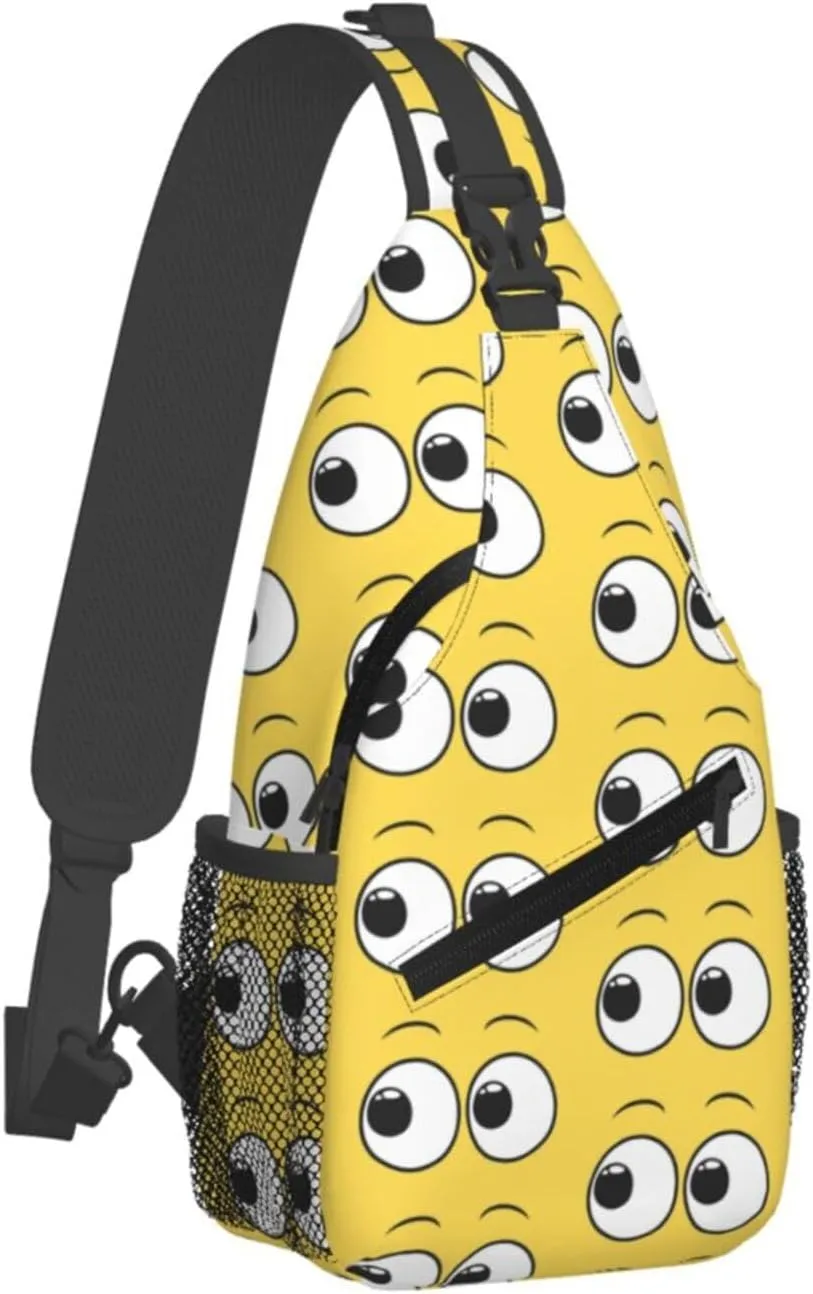 Cartoon Cute Eyes Yellow Crossbody Bag Cross Chest Bag Adjustable Sling Backpack Sports Gym Shoulder Bags Travel Cycling Daypack Diagonally Casual Rucksack