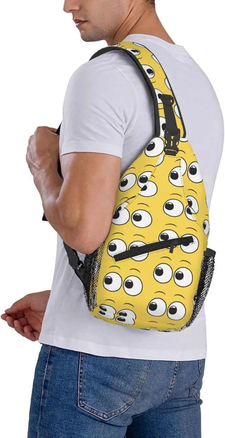 Cartoon Cute Eyes Yellow Crossbody Bag Cross Chest Bag Adjustable Sling Backpack Sports Gym Shoulder Bags Travel Cycling Daypack Diagonally Casual Rucksack