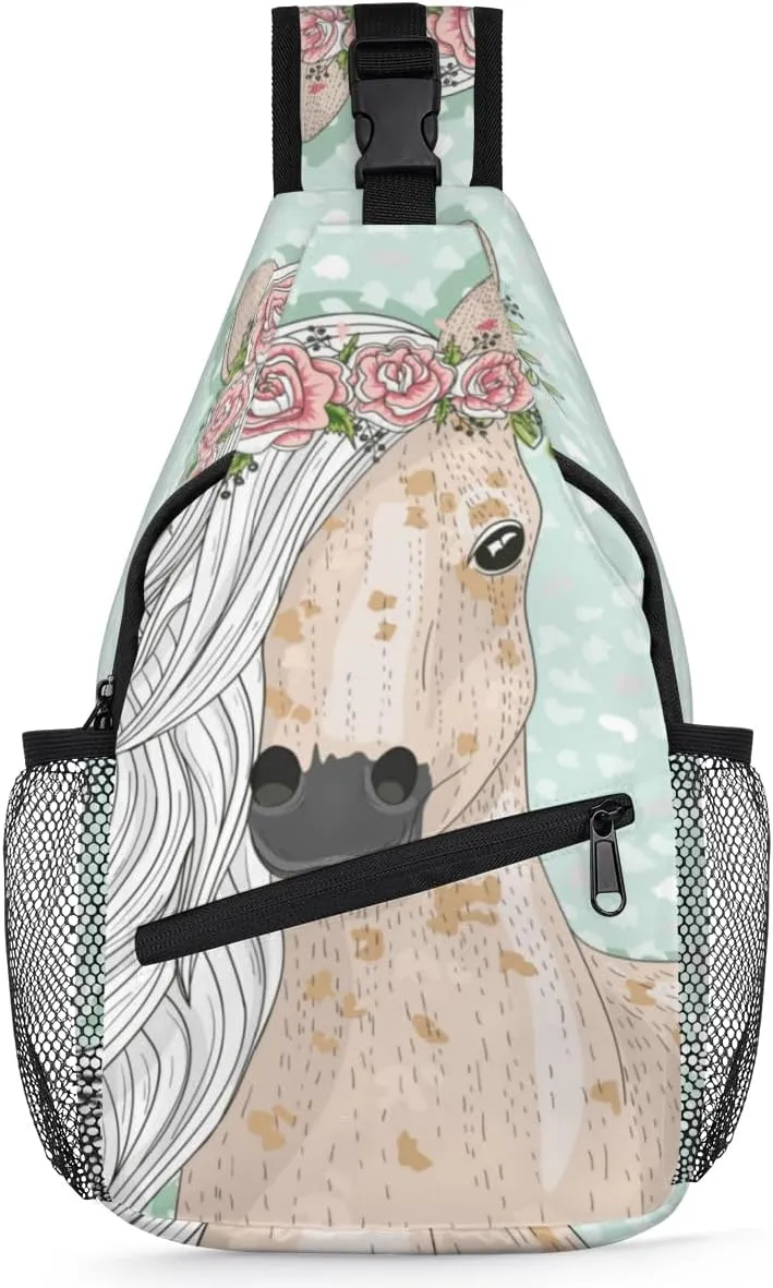 Cartoon Horse Sling Bag for Women Men Chest Shoulder Backpack Multipurpose Crossbody Bag Lightweight Travel Hiking Daypack