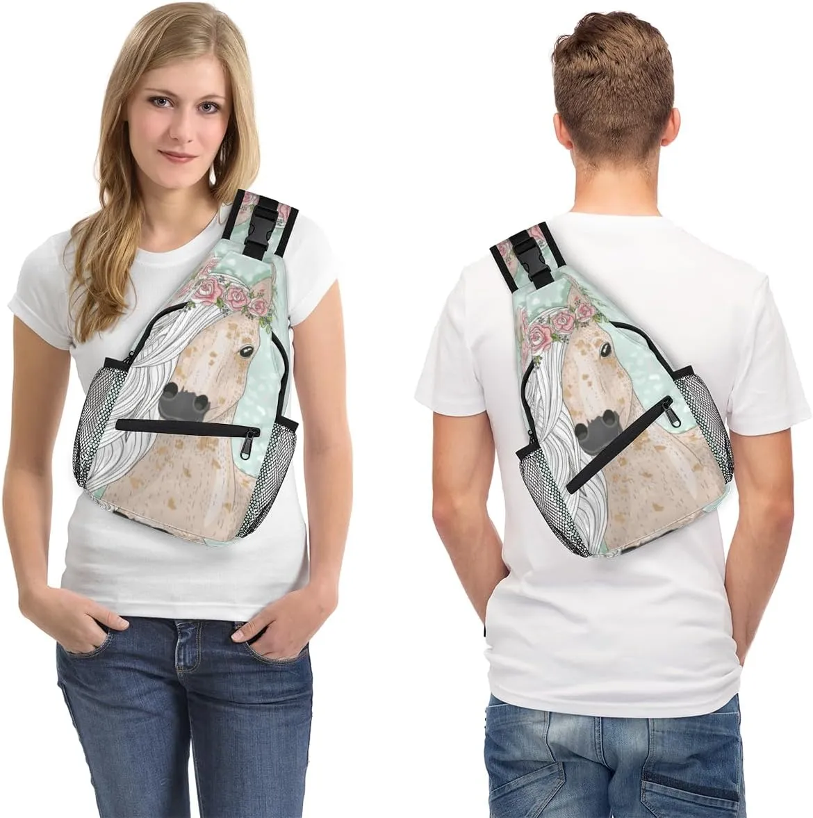 Cartoon Horse Sling Bag for Women Men Chest Shoulder Backpack Multipurpose Crossbody Bag Lightweight Travel Hiking Daypack