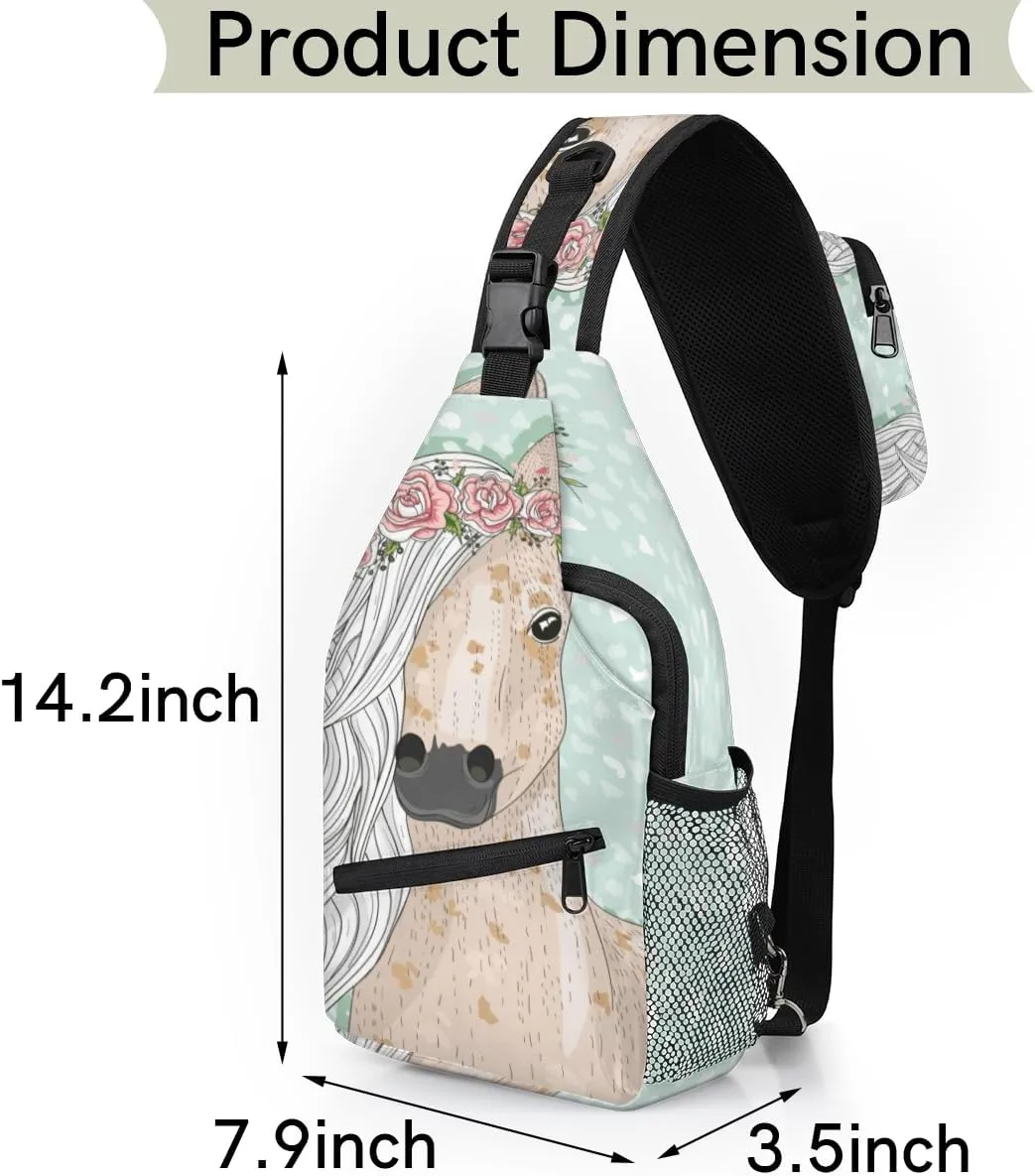 Cartoon Horse Sling Bag for Women Men Chest Shoulder Backpack Multipurpose Crossbody Bag Lightweight Travel Hiking Daypack