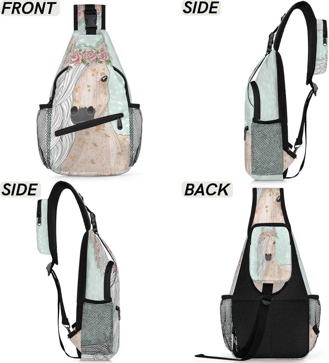 Cartoon Horse Sling Bag for Women Men Chest Shoulder Backpack Multipurpose Crossbody Bag Lightweight Travel Hiking Daypack