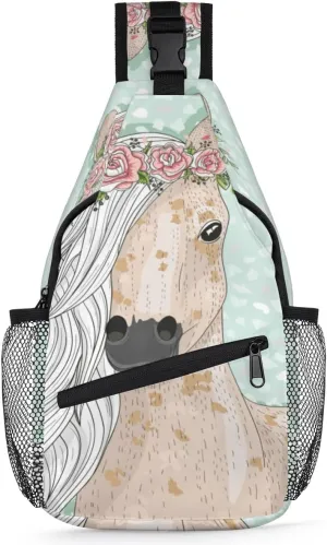 Cartoon Horse Sling Bag for Women Men Chest Shoulder Backpack Multipurpose Crossbody Bag Lightweight Travel Hiking Daypack