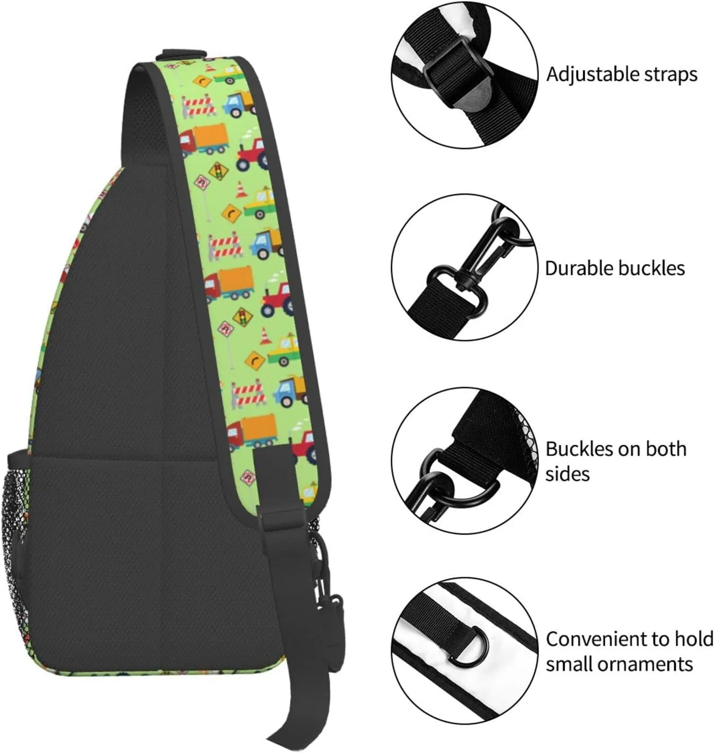 Cartoon Truck Sling Daypacks Crossbody Backpack Chest Bag Lightweight Shoulder Bag Travel Hiking Cycling For Men Women