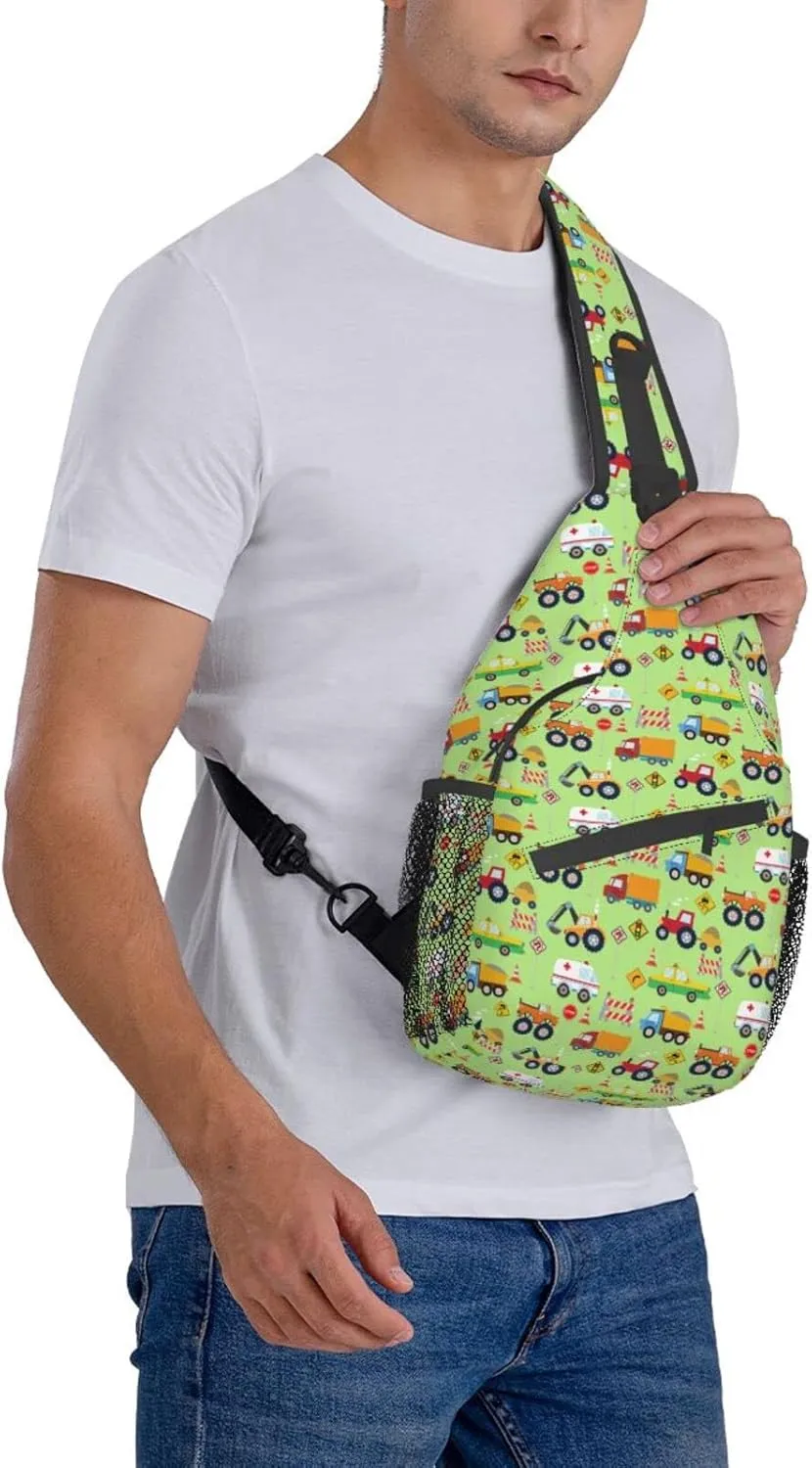 Cartoon Truck Sling Daypacks Crossbody Backpack Chest Bag Lightweight Shoulder Bag Travel Hiking Cycling For Men Women