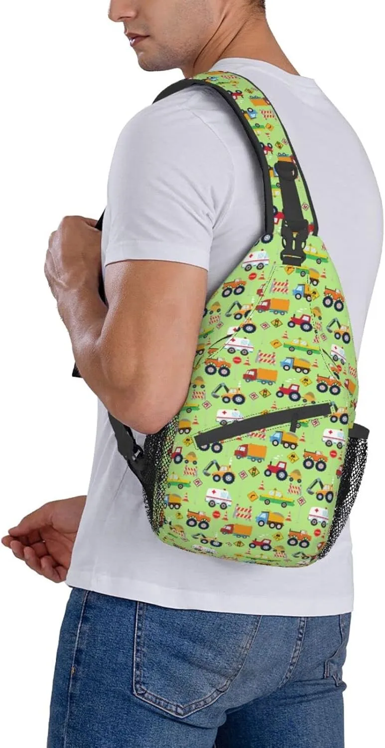 Cartoon Truck Sling Daypacks Crossbody Backpack Chest Bag Lightweight Shoulder Bag Travel Hiking Cycling For Men Women