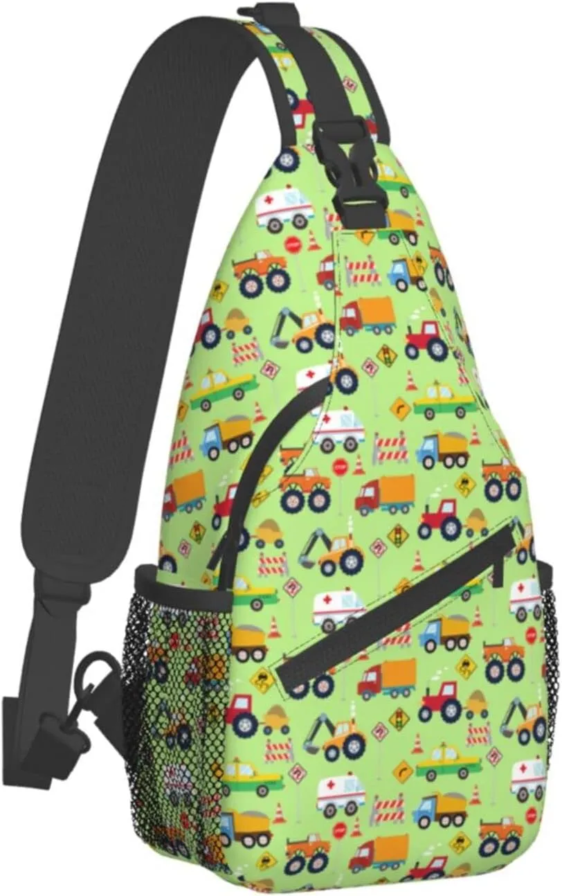 Cartoon Truck Sling Daypacks Crossbody Backpack Chest Bag Lightweight Shoulder Bag Travel Hiking Cycling For Men Women