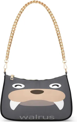 Cartoon Walrus Womens Shoulder Bag for Women Girls Hobo Tote Handbag Gold Chain Crossbody Bag with Zipper Clutch Purse Handbags