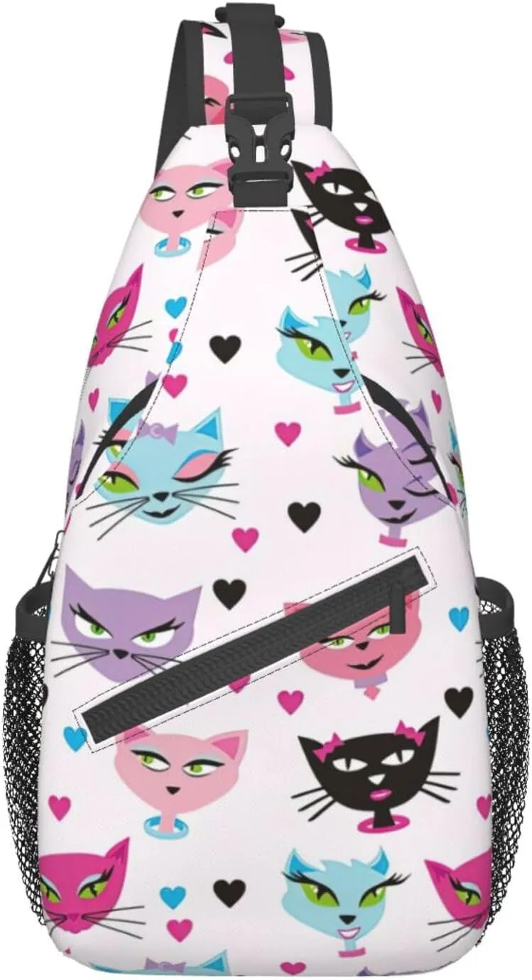 Carttoon Cat Crossbody Bag Chest Shoulder Bag Small Casual Backpack Suitable For Women Men Hiking