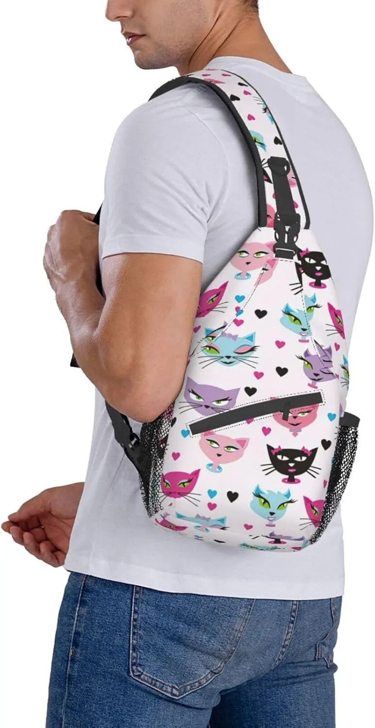 Carttoon Cat Crossbody Bag Chest Shoulder Bag Small Casual Backpack Suitable For Women Men Hiking
