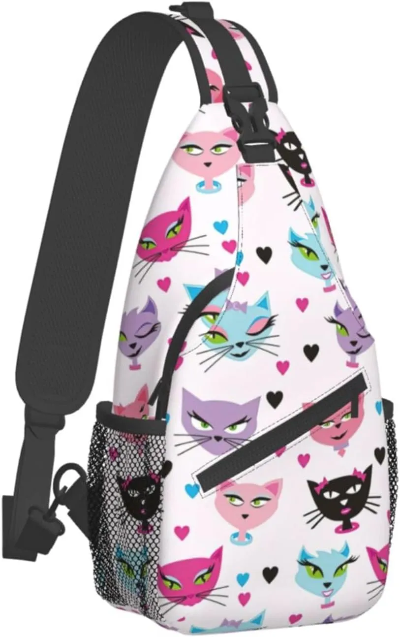 Carttoon Cat Crossbody Bag Chest Shoulder Bag Small Casual Backpack Suitable For Women Men Hiking