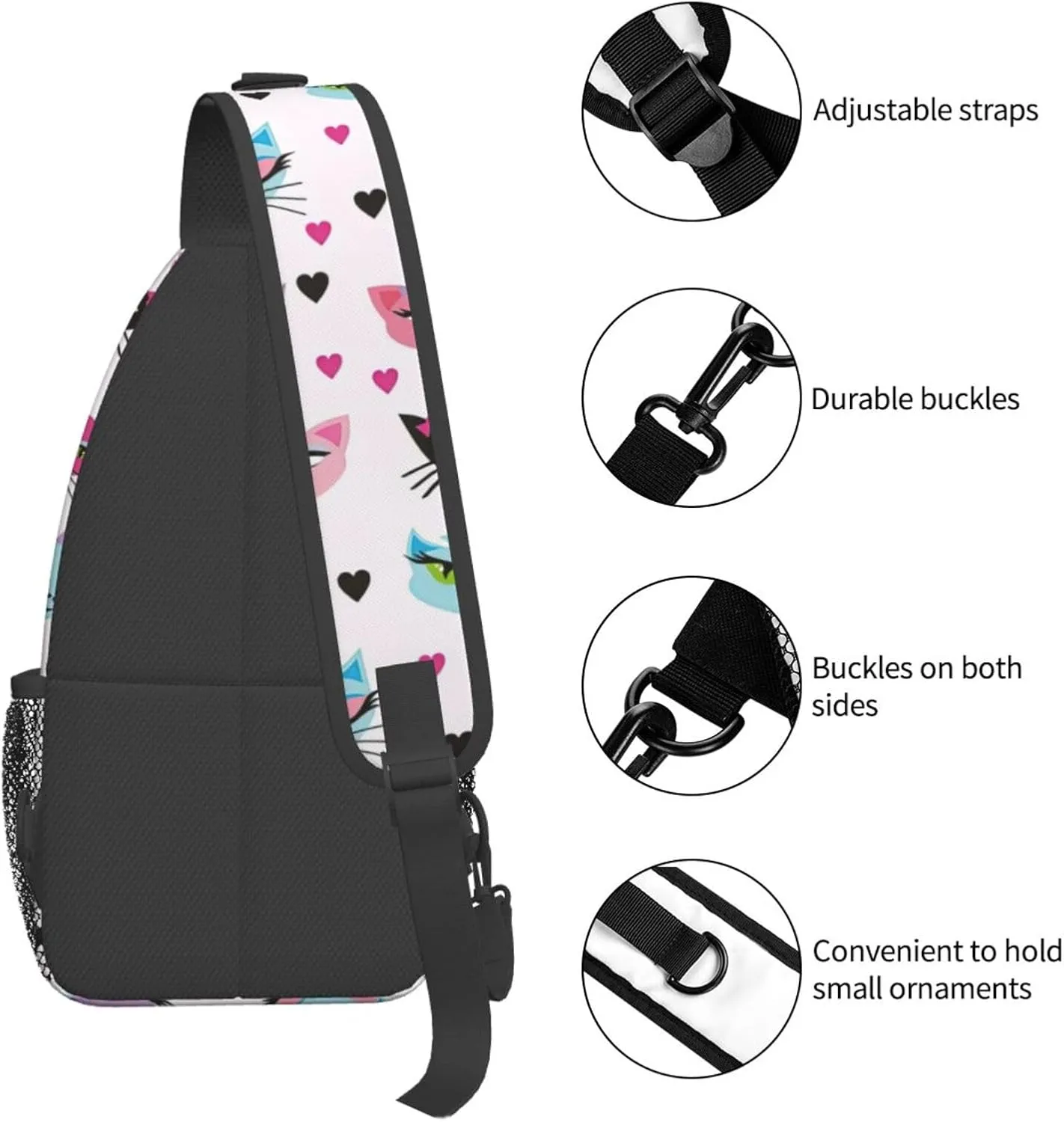 Carttoon Cat Crossbody Bag Chest Shoulder Bag Small Casual Backpack Suitable For Women Men Hiking