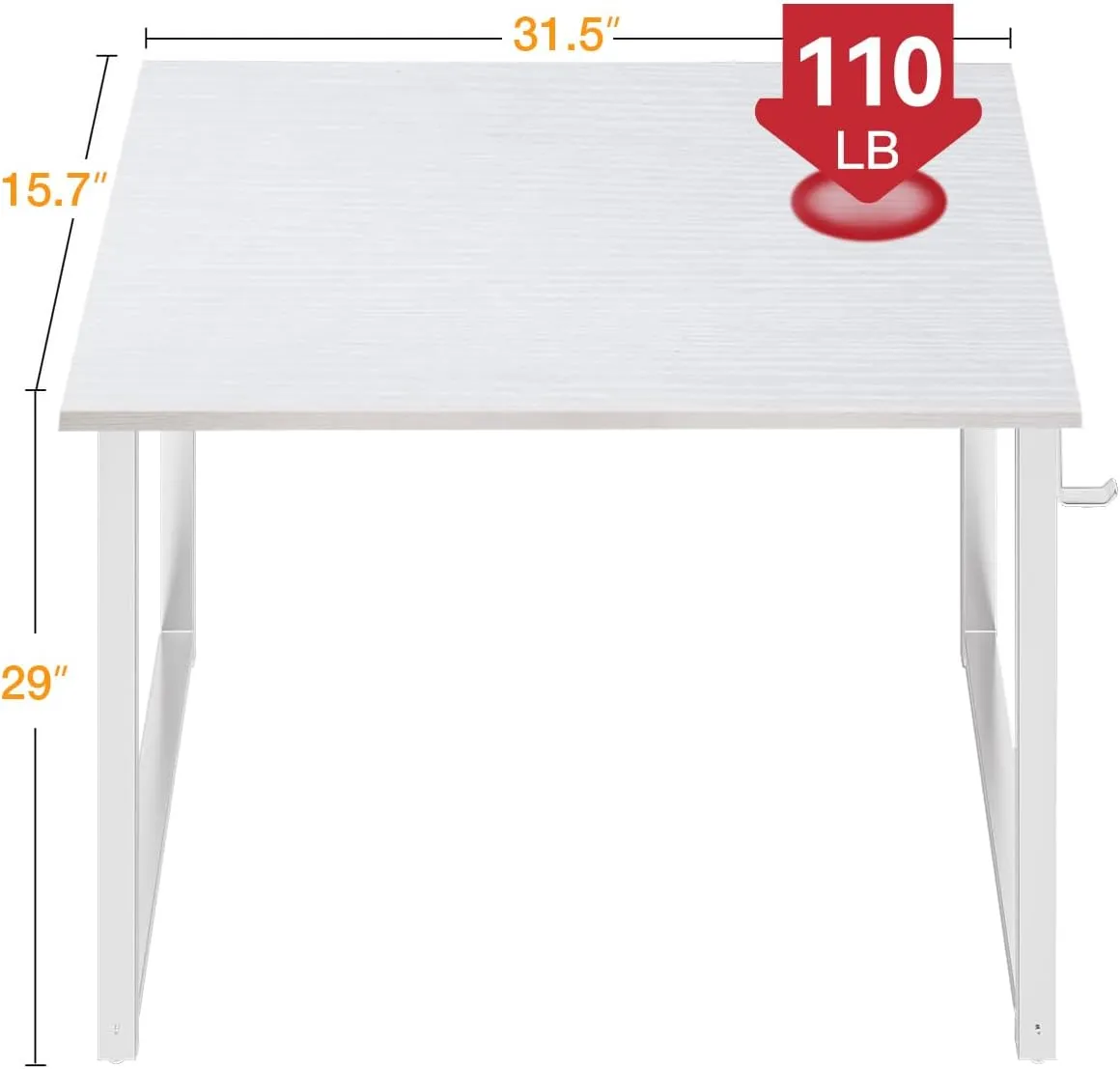 Casaottima 32 Inch Small Computer Desk for Home Office, Study Writing Table for Small Spaces, Simple Modern Desk with Headphone Hooks, Pure White