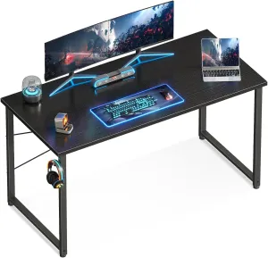 Casaottima 48 Inch Small Computer Desk for Home Office, Study Writing Table for Small Spaces, Simple Modern Desk with Headphone Hooks, Deep Black