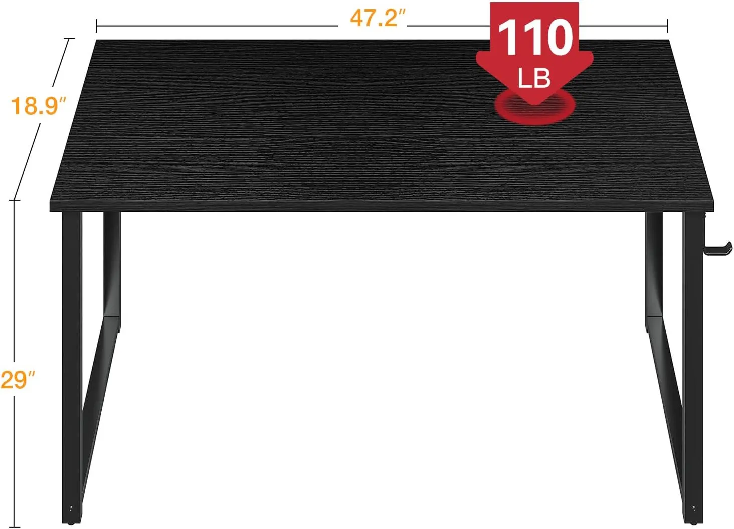 Casaottima 48 Inch Small Computer Desk for Home Office, Study Writing Table for Small Spaces, Simple Modern Desk with Headphone Hooks, Deep Black