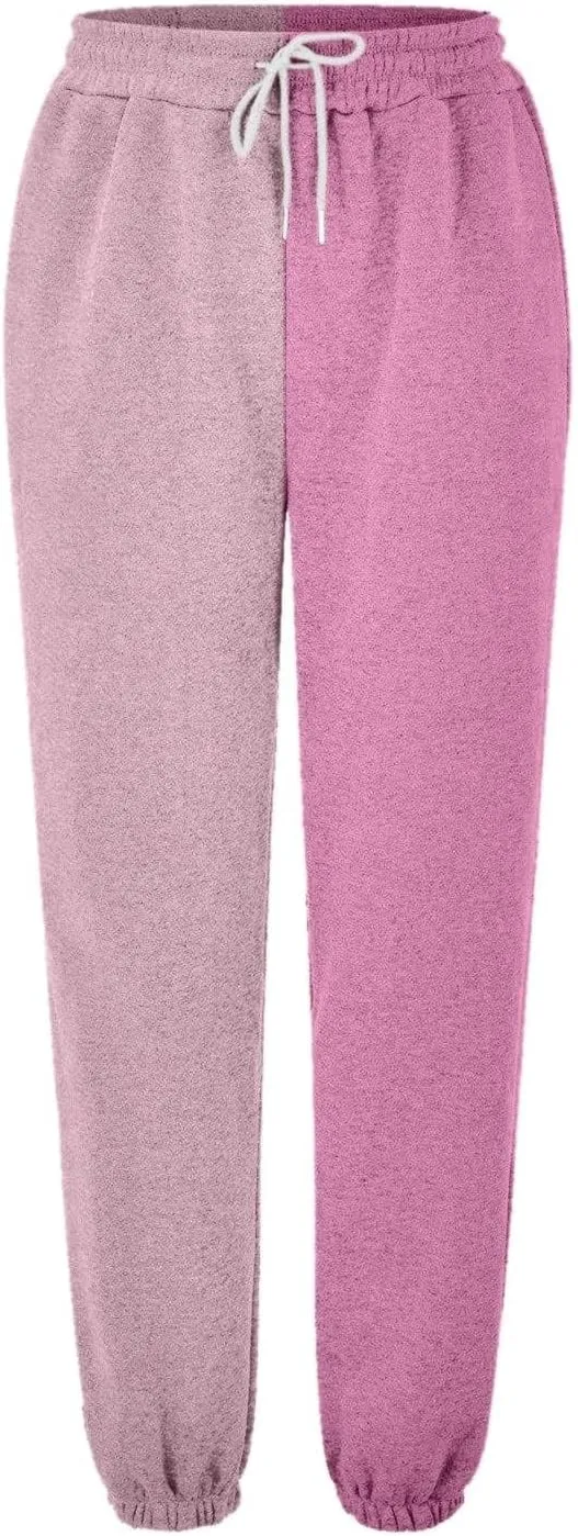 Casual Two Tone Joggers for Women Loose Drawstring Elastic High Waisted Sweatpants Ankle Cuffed Sport Activewear with Pockets