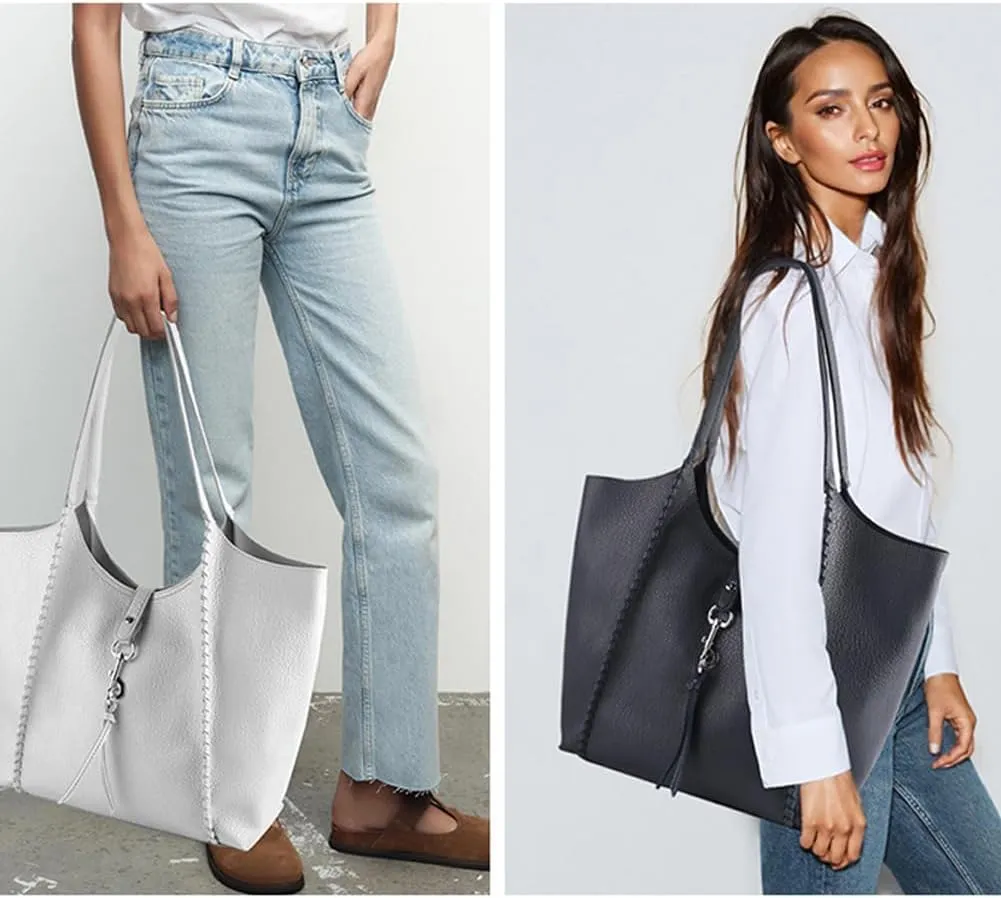 Casual Zipper Tote Bag for Women Soft PU Leather Hobo Bag Slouchy Shoulder Purse for Work Travel