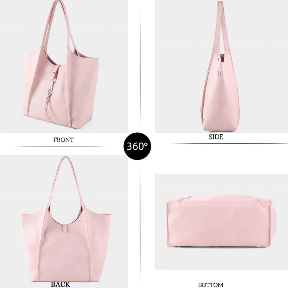 Casual Zipper Tote Bag for Women Soft PU Leather Hobo Bag Slouchy Shoulder Purse for Work Travel