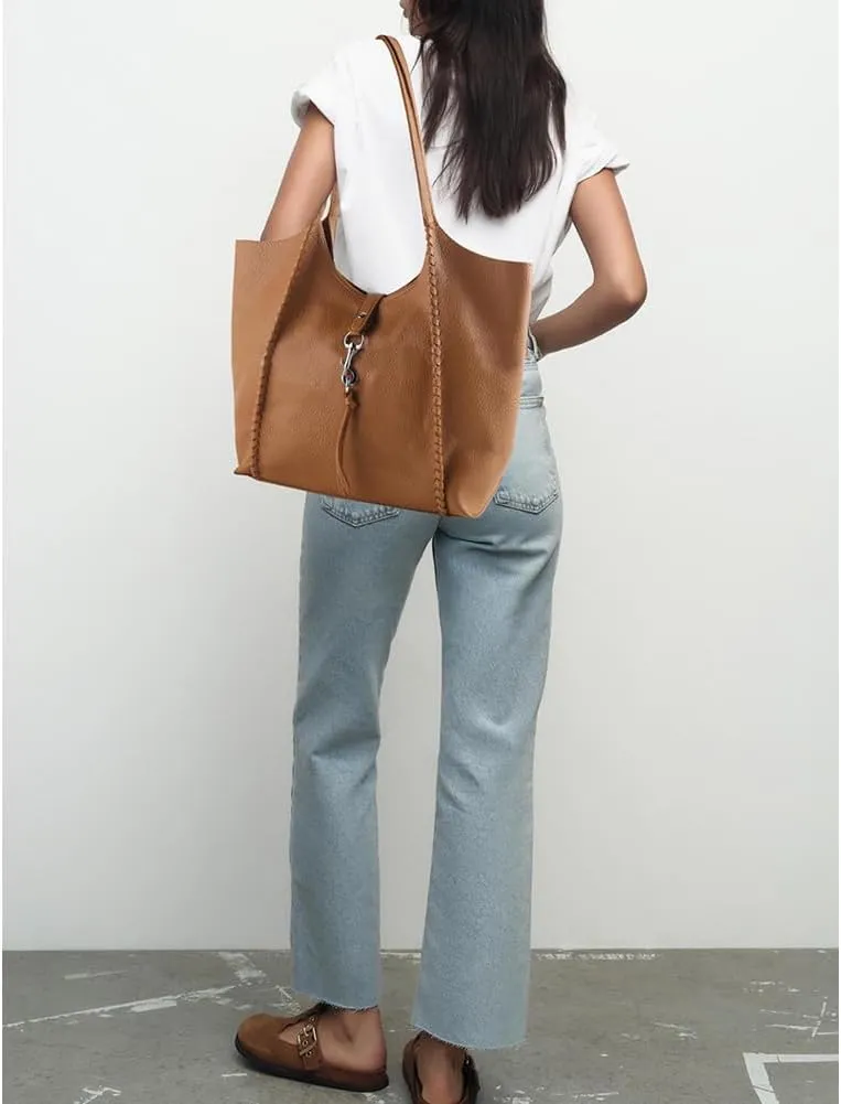 Casual Zipper Tote Bag for Women Soft PU Leather Hobo Bag Slouchy Shoulder Purse for Work Travel