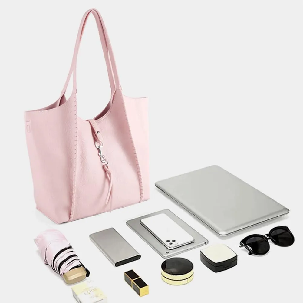 Casual Zipper Tote Bag for Women Soft PU Leather Hobo Bag Slouchy Shoulder Purse for Work Travel