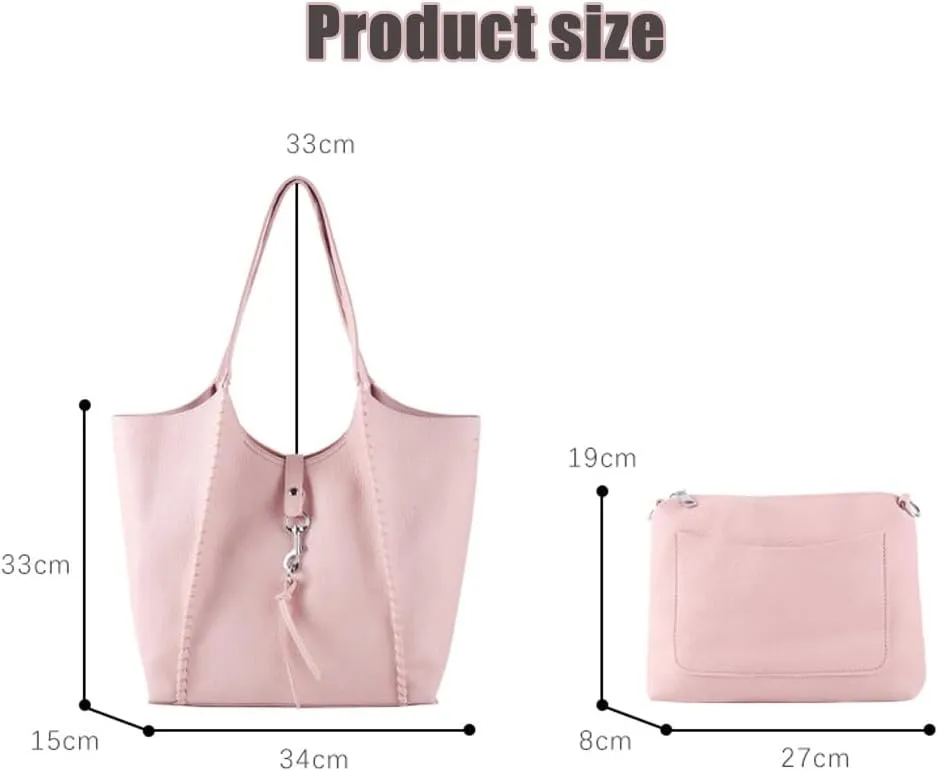 Casual Zipper Tote Bag for Women Soft PU Leather Hobo Bag Slouchy Shoulder Purse for Work Travel