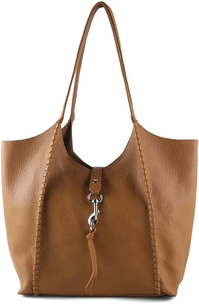 Casual Zipper Tote Bag for Women Soft PU Leather Hobo Bag Slouchy Shoulder Purse for Work Travel