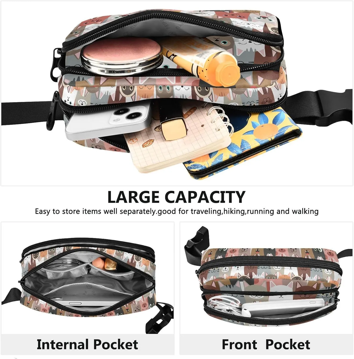 Cat Fanny Pack women Belt Bag Fashion Everywhere Waist Bags with Adjustable Strap for Workout Running Traveling Hiking