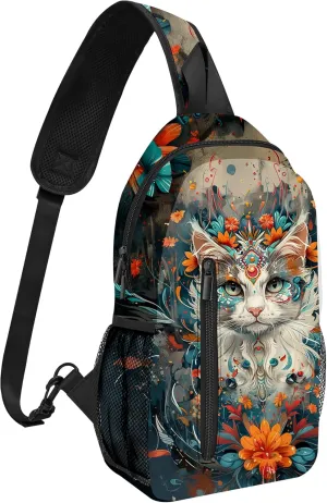 Cat Sling Bag Travel Sling Backpack Lightweight Chest Daypack with Adjustable Strap for Women Sports Running Hiking