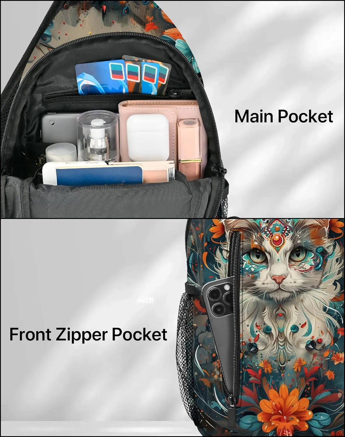 Cat Sling Bag Travel Sling Backpack Lightweight Chest Daypack with Adjustable Strap for Women Sports Running Hiking