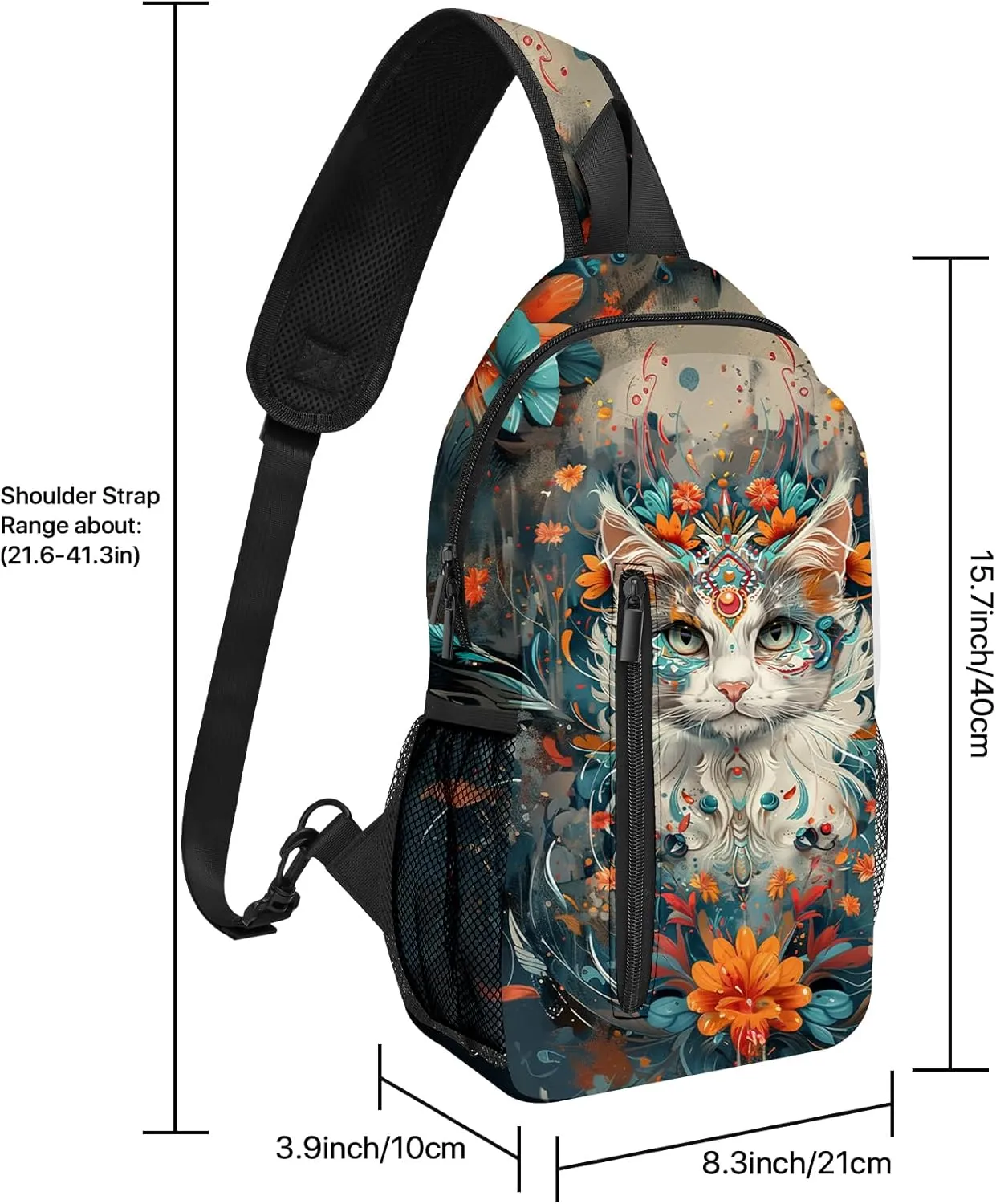Cat Sling Bag Travel Sling Backpack Lightweight Chest Daypack with Adjustable Strap for Women Sports Running Hiking