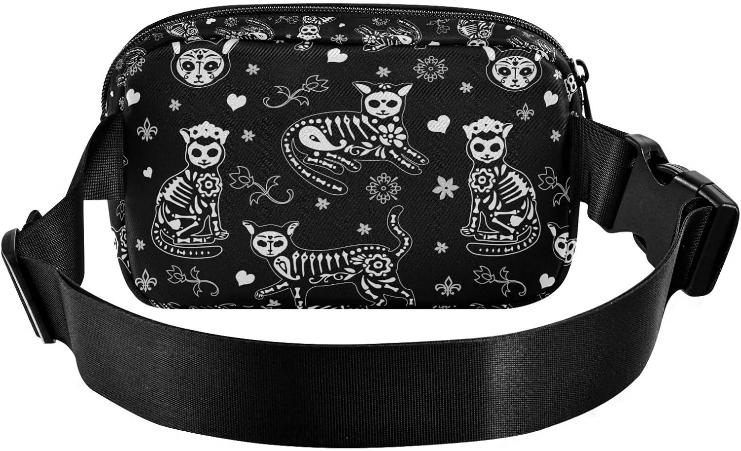 CBBYY Death Halloween Cats Gothic Fanny Pack for Women Men,Crossbody Waist Bag Pack Adjustable Casual Waist Belt Bag for Travel Running Workout Cycling