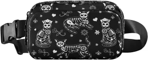 CBBYY Death Halloween Cats Gothic Fanny Pack for Women Men,Crossbody Waist Bag Pack Adjustable Casual Waist Belt Bag for Travel Running Workout Cycling