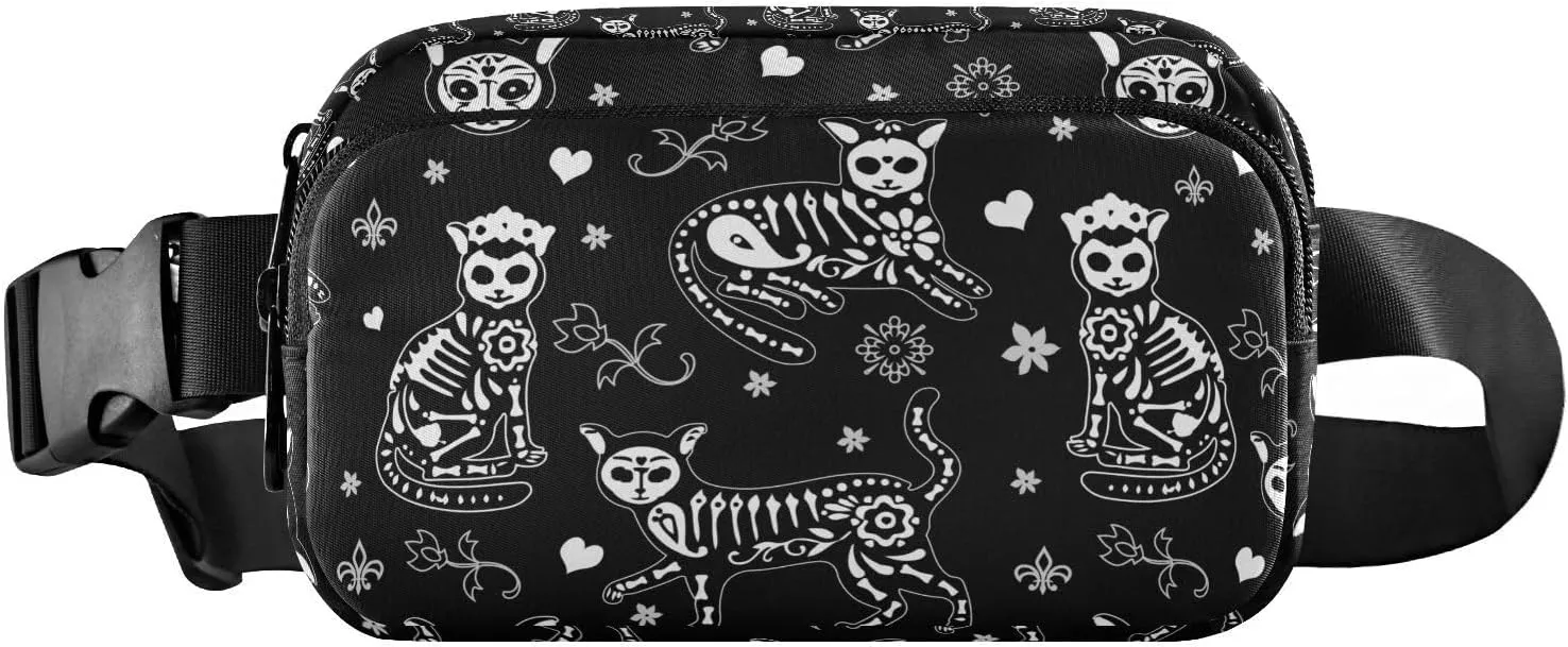 CBBYY Death Halloween Cats Gothic Fanny Pack for Women Men,Crossbody Waist Bag Pack Adjustable Casual Waist Belt Bag for Travel Running Workout Cycling