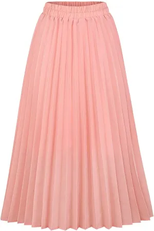 CHARTOU Womens Chic Elastic High Waisted A Line Leopard Print Pleated Shirring Midi-Long Skirt