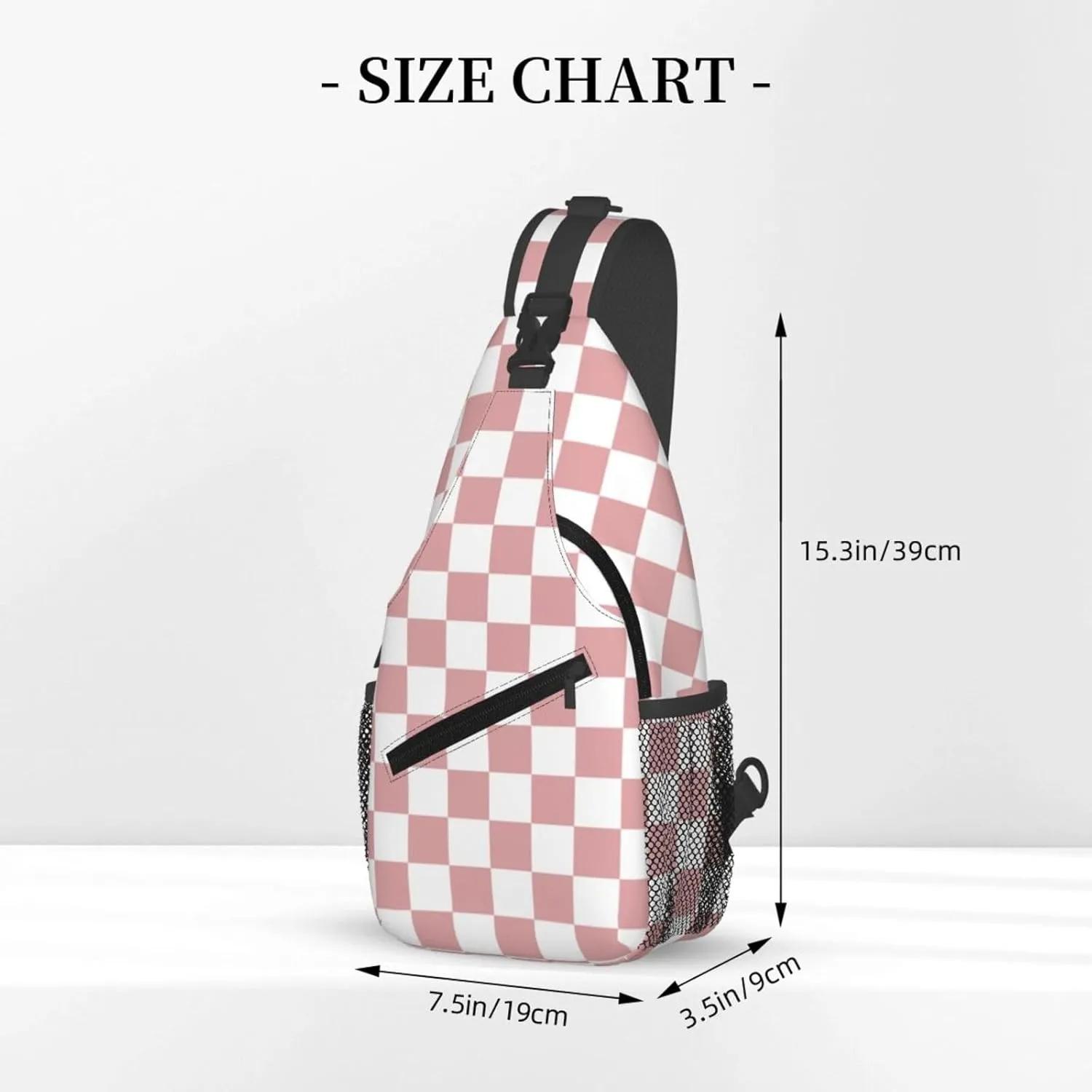 Checkered Sling Bag for Women Men Classic Pink and White Chessboard Pattern Crossbody Backpack Abstract Popular Grid Pattern Print Sling Backpack Casual Shoulder Bag Travel Hiking Daypack