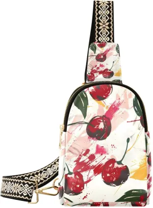 Cherry Leaves Muted Color Backpack Sling Bag for Women Crossbody Bags Small Cross Body Bags Leather Travel Chest Bag Purse Casual Daypack