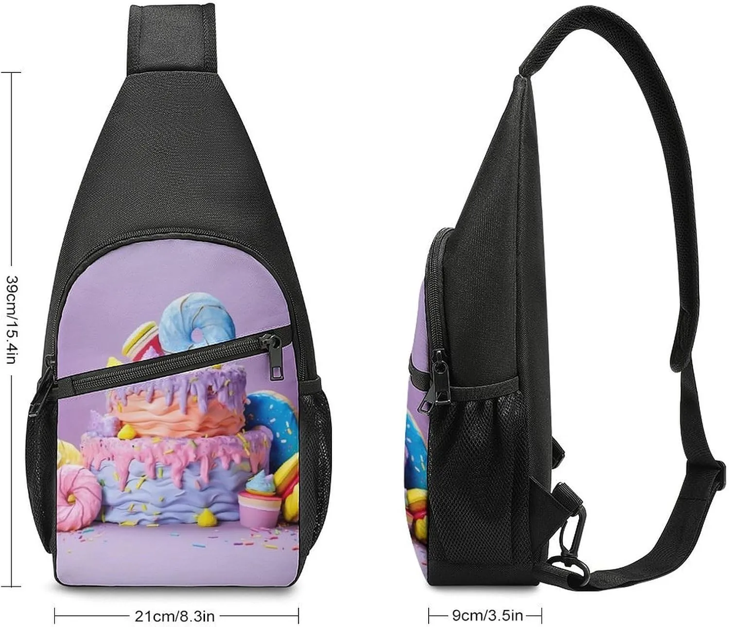 Chest Bag Sling Bag for Men Women Colored Cake Sport Sling Backpack Lightweight Shoulder Bag for Travel