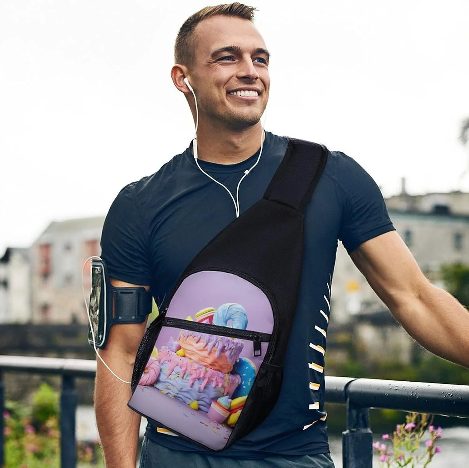 Chest Bag Sling Bag for Men Women Colored Cake Sport Sling Backpack Lightweight Shoulder Bag for Travel